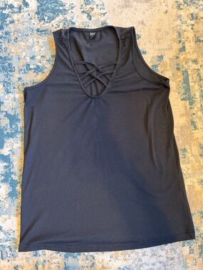 Crisscross V-Neck Black Tank Top